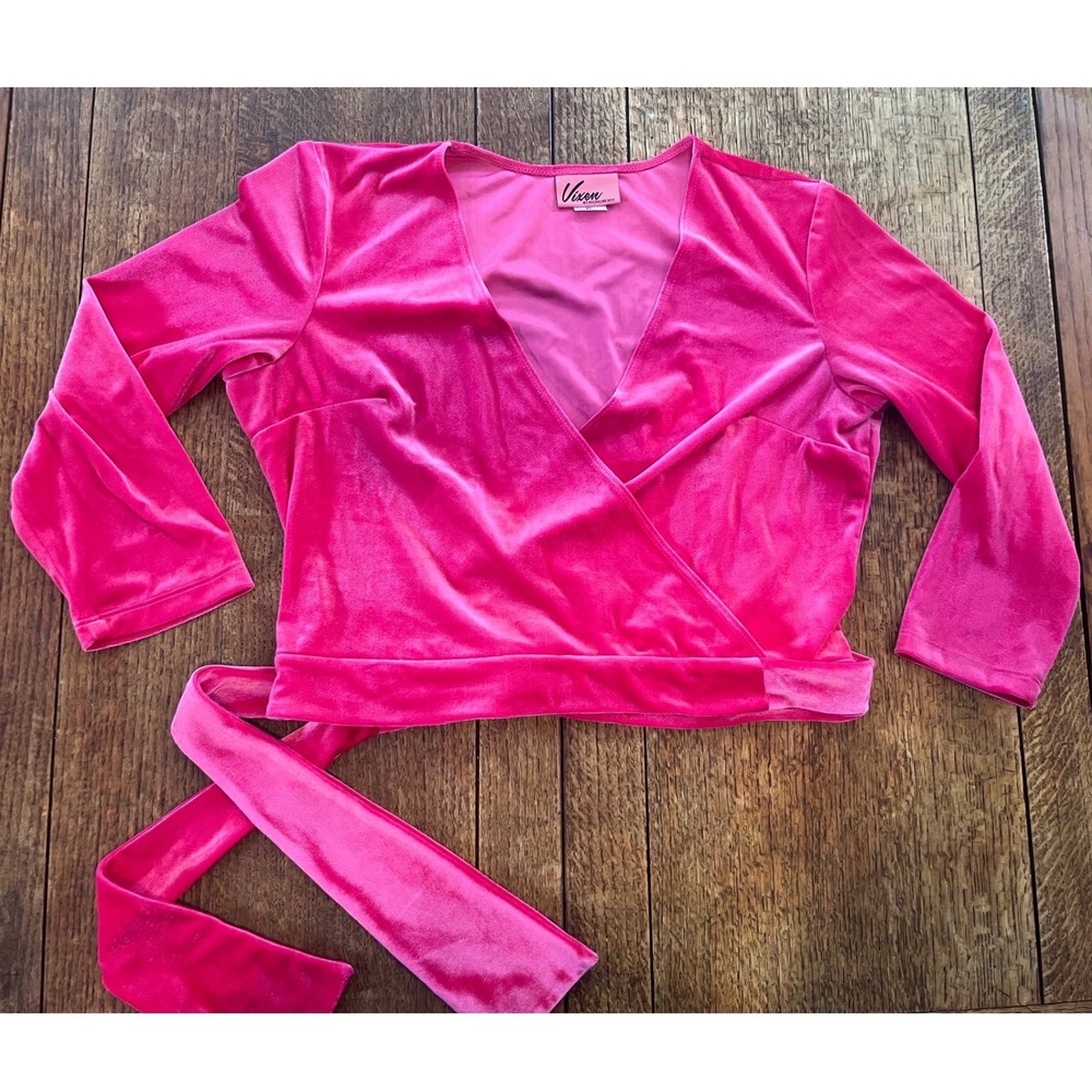 Vixen by Micheline Pitt pink velvet wrap top 3/4 sleeve pin-up retro XL - Picture 2 of 7